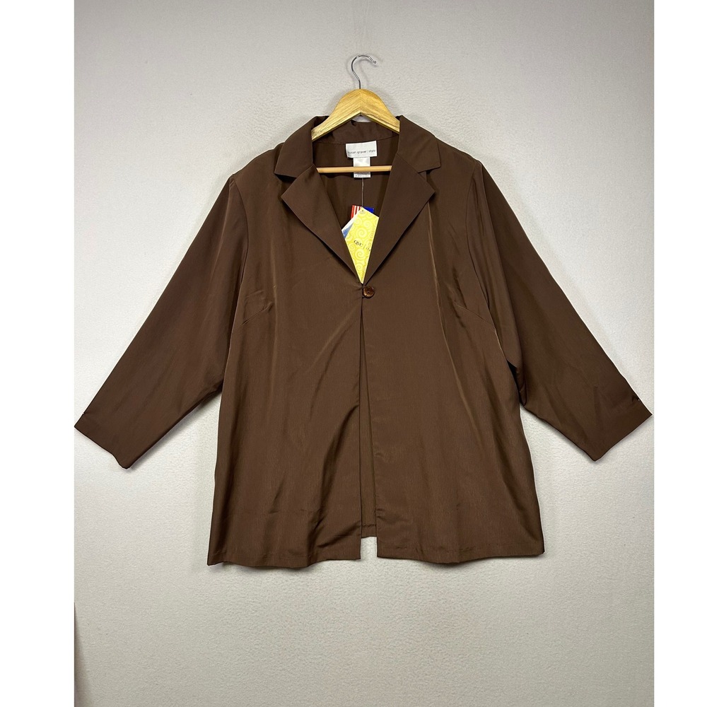 Officecore Susan Graver‎ NWT Women 2X Brown Single Button 3/4 Slv Blazer Jacket